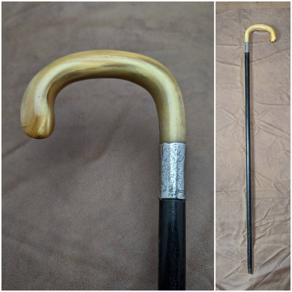 1919 年英國古董紳士手杖帶弧形牛角手柄 91 厘米